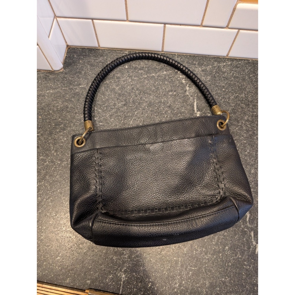 The Sak Collective Flores Black Pebbled Leather Shoulder Bag Braided Handle 9188